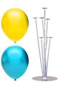 INFINITY 100’lü Metalik Balon Ve 7 Çubuklu Balon Standı Seti, 2 Renk X 50, Sarı, Turkuaz