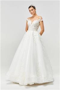 Mediha Cambaz Bridal Royal Özel Dokulu Dantelli Kraliyet Organze A Kesim Gelinlik