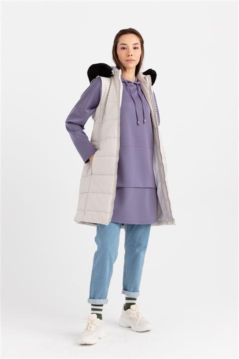 Nihan Kürk Kombinli Kapitone Yelek Gri