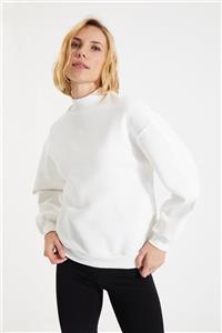 TRENDYOLMİLLA Ekru Dik Yaka Loose Örme Şardonlu Sweatshirt TWOAW20SW0584