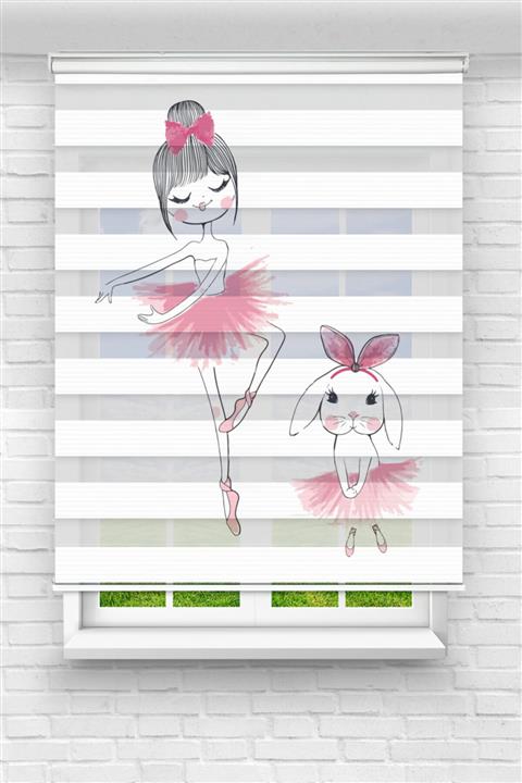 For Kid Turkey Dans Eden Tavşan Ve Balerin Baskılı Perde - Çocuk Odası Perde -baskılı Zebra Perde