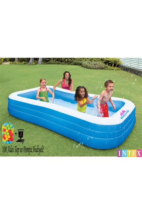 hediyecik Şişme Dikdörtgen Aile Havuzu Oyun Seti 305x183x56 Cm