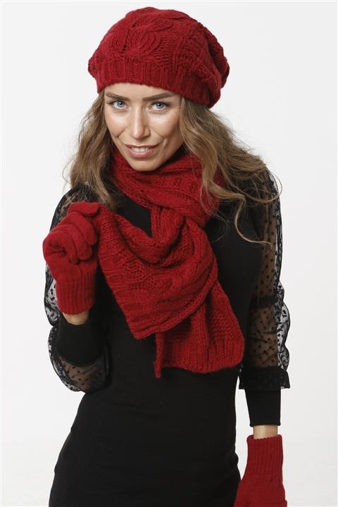 Lookshop Takım 57 Kadın Atkı&bere&eldiven Seti-bordo