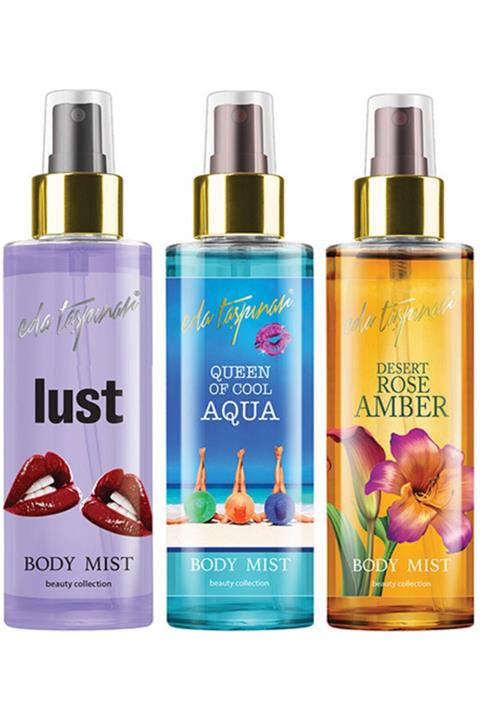 Eda Taşpınar Vücut Spreyi 3 Farklı Koku Lust, Queen Of Cool Aqua Ve Desert Rose Amber