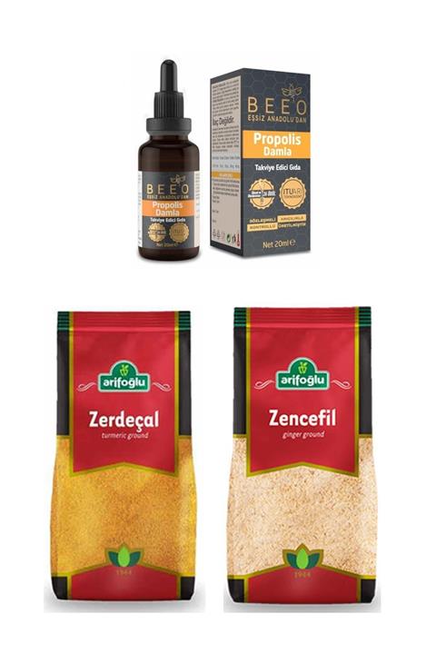 Arifoğlu Beeo Propolis Damla 20 ml + Zencefil 250 gr - Zerdeçal 250 gr.