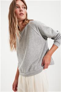 TRENDYOLMİLLA Gri Reglan Kol Basic Örme İnce Sweatshirt TWOAW20SW0055