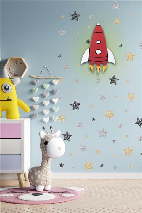 Modicrafts Çocuk Odası Led Işıklı Roket Gece Lambası Kırmızı (40x40x8)