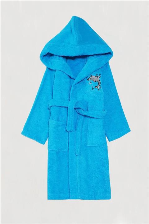 Eflatun Düz Ve Kapüşonlu Bukle Pamuklu Çocuk Bornozu