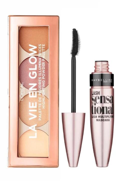 L'Oreal Paris Aydınlatıcı Palet En Glow Warm Glow Sensational Maskara Seti