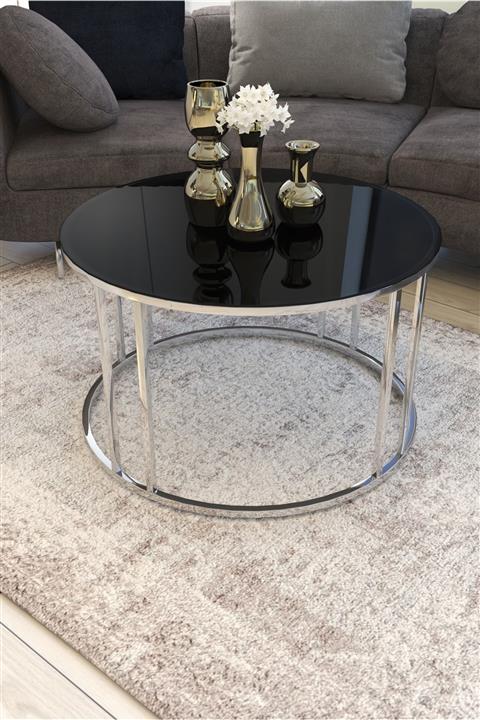 ADKPİETRO Adk715 Lüx Krom Orta Sehpa Siyah Cam