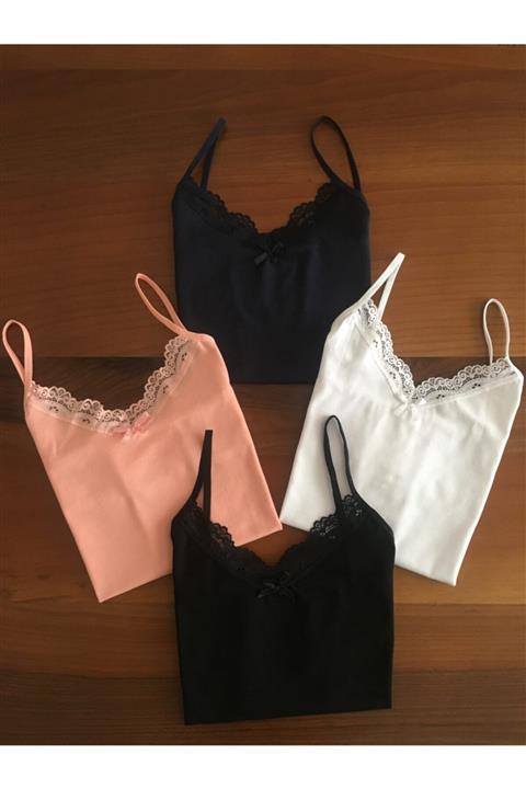 LEYNA BUTİK Kadın Pamuklu Ip Askılı Atlet 4'lü