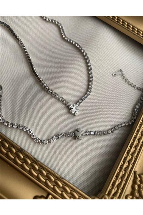 bvjewel Çelik Su Yolu Yonca Set (kolye Ve Bileklik)