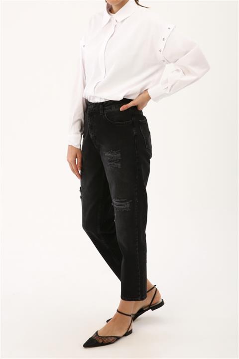 ALLDAY Antrasit Yırtık Detaylı Mom Kot Pantolon