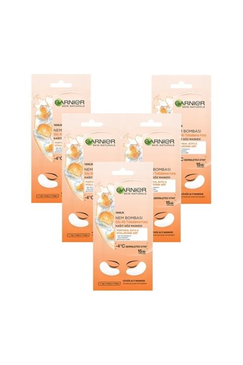Garnier Nem Bombası Göz Altı Torbalarına Karşı Kağıt Göz Maskesi Portakal Suyu 5'li Set