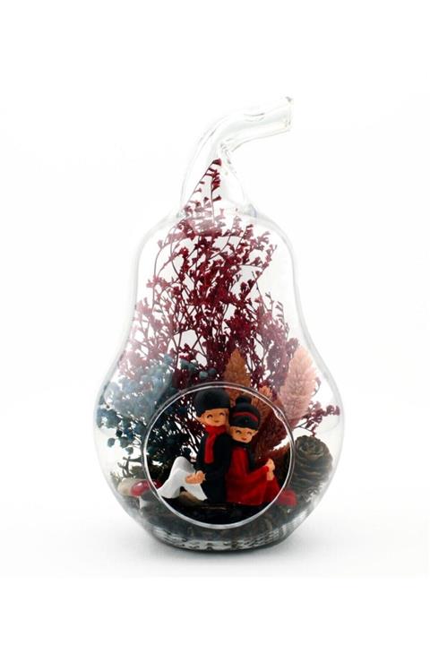 BURDANEVE Teraryum Mini Armut Cam Sırt Sırta Sevgili Temalı Kırmızı