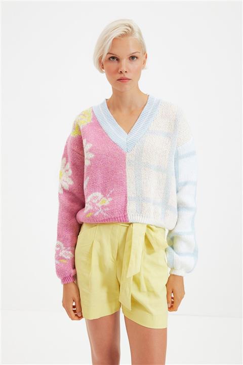 TRENDYOLMİLLA Açık Mavi Jakarlı Triko Kazak TWOAW22KZ1621