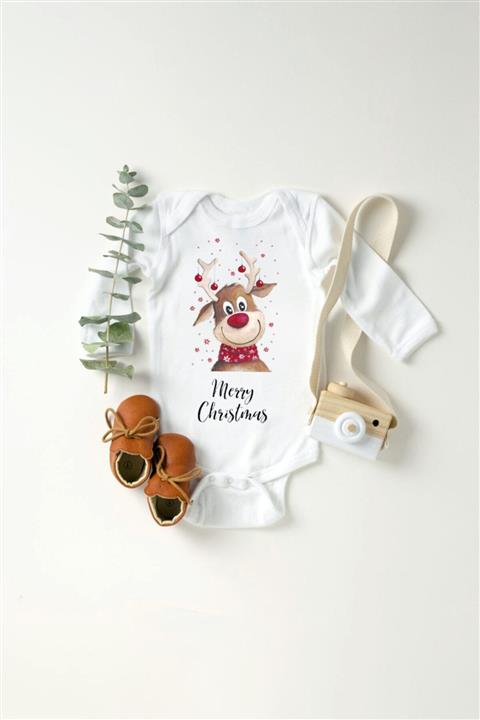 TILSIM STORE Unisex Bebek Geyik Merry Christmas Baskılı Body Zıbın
