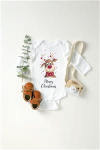 TILSIM STORE Unisex Bebek Geyik Merry Christmas Baskılı Body Zıbın