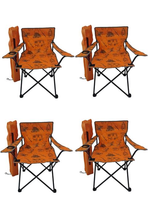 Bofigo 4 Adet Kamp Sandalyesi Katlanır Sandalye Bahçe Koltuğu Piknik Plaj Sandalyesi Desenli Turuncu