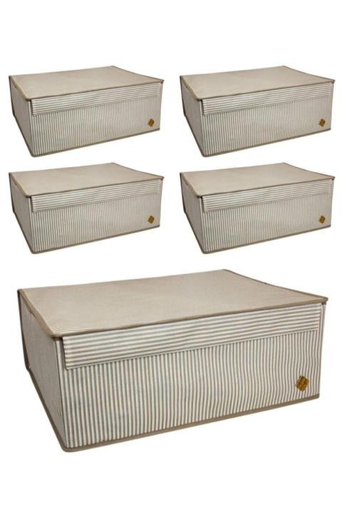 Modaxstore Çok Amaçlı Hurç & Kutu & Baza Su Geçirmez Kumaş Kapaklı Düzenleyici 5'li (50x40x19cm)