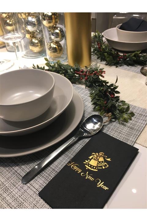 busrasdesign Yeni Yıl Yaldızlı Çan Desenli Sunum Peçetesi 20li