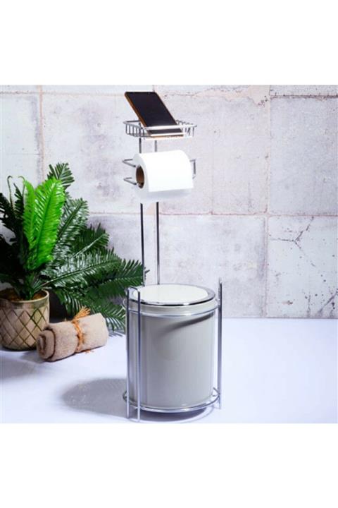 NEWSTORE HOME Wc Kağıtlık Yedekli Ve Çöp Kovası Gri Renk