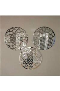 GİZEM SHOP Yaşam Çiçeği,sri Yantra Ve Torus Muhteşem Üçlü Set Kutsal Geometrik Şekiller Gümüş 30*30