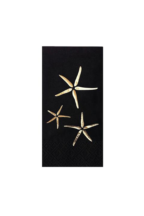 Story 33x33 Cm Altın Varak Deniz Yıldızları Desenli 16'lı 1/8 Katlama Siyah Renkli Kağıt Peçete