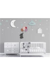 tinytigerstore 4 Lü Set Fil Balon-gülen Ay-oyma Isim Bulut,çocuk Odası Dekoratif Aydınlatma