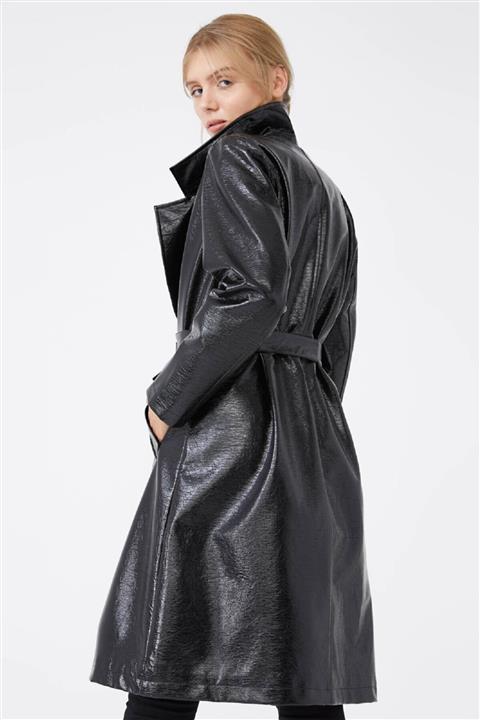 PAKTA WOMAN Siyah Rugan Deri Parlak Trençkot