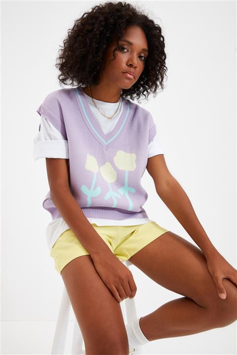 TRENDYOLMİLLA Lila Jakarlı Triko Bluz TWOAW22BZ0019