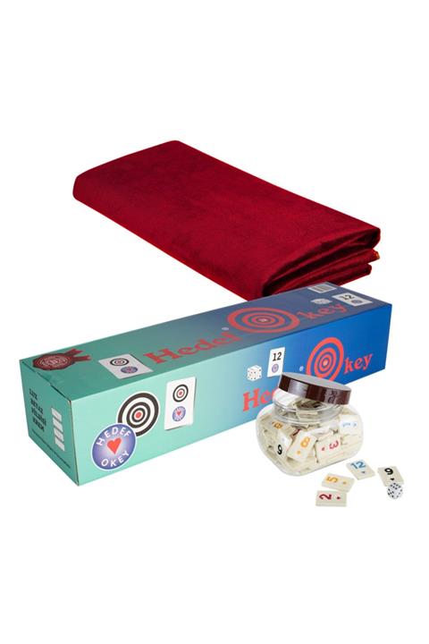 Hedef Okey Takımı + Tavla + Bordo Çuha Masa Örtüsü Set