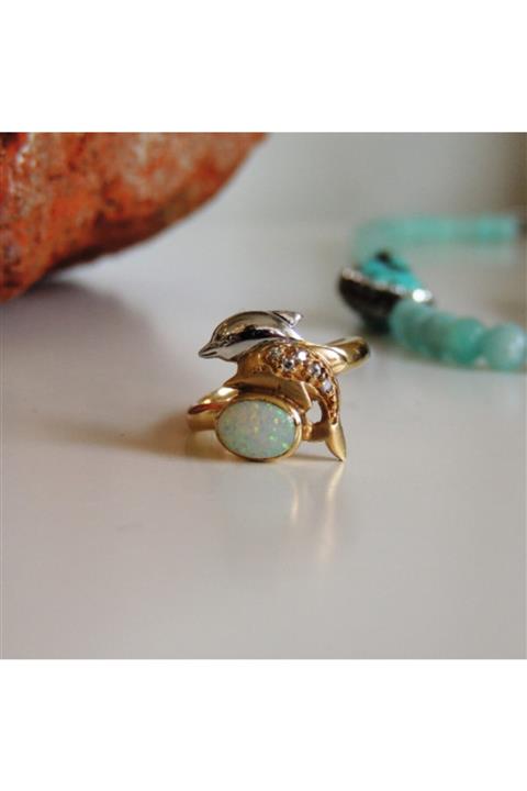 Maison Alanya Çift Yunuslu 14 Ayar Altın Opal Yüzük