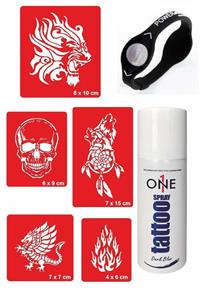 ONE SPRAY TATTOO Alev Kurt Tattoo Geçici Dövme Seti Dark Sprey, 5 Desen Ve Denge Bilekliği