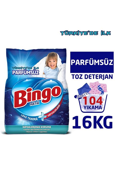Bingo Matik Toz Çamaşır Deterjanı 4 kg Parfümsüz 4'lü