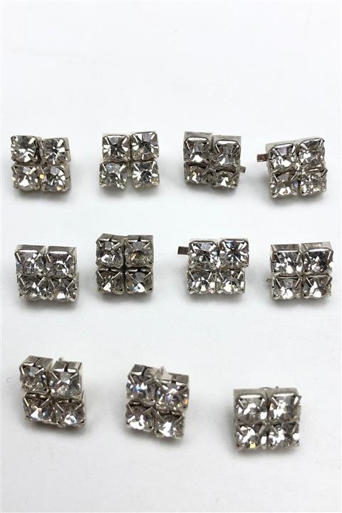 Hobigram Gümüş Rengi Kare Taşlı Abiye Düğme