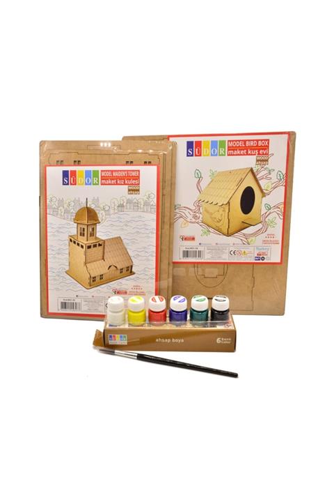 Südor Ahşap Boya Seti 9parça/ Maket Kız Kulesi,Kuş Evi