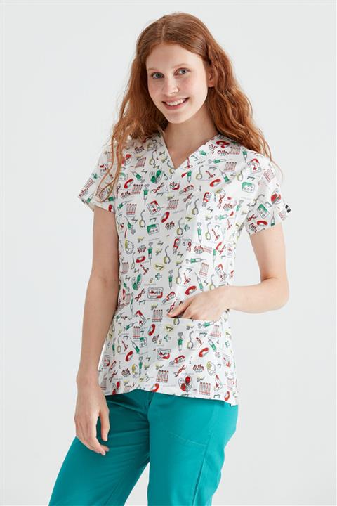 Moodamedikal Iğne Desenli Likralı Tek Üst Dr Greys Kesim Forma