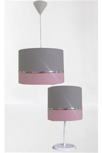 design by nehir Gri Pembe Salon Yatak Odası Çocuk Odası Genç Ve Bebek Odası Avize Ve Abajur Seti Aydınlatma