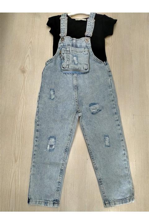 Escabel Kız Denim Slopet Pantolon Takım Pamuklu Rahat Tasarımlı