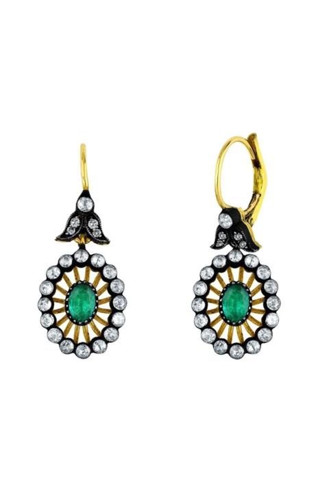 Iryum 1.08 Karat Elmaslı Oval Zümrüt Küpe Ee265