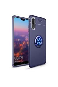 Huawei Teleplus P20 Pro Ravel Yüzüklü Silikon Kılıf Lacivert + Nano Ekran Koruyucu