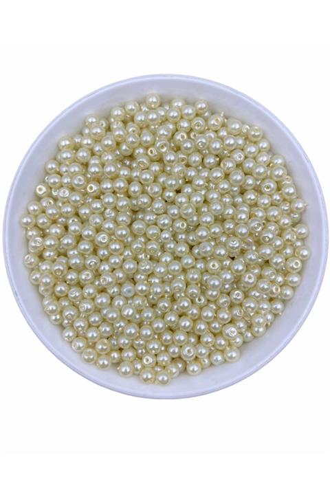 Hedef Bijuteri 50 Gr 5mm Krem Cam Inci Boncuk ,takı Yapım Boncuğu (50gr, 300 Adet )