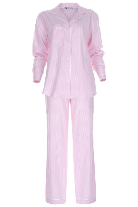 GTNight Kadın Pembe Çizgili Keten Biyeli Pijama Üstü