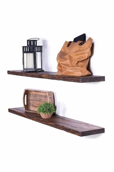 PlusAksesuar Ahşap Dekoratif 2li Set Uçan Raf Kitaplık Aksesuar Rafı Çiçeklik Duvar Dekoru