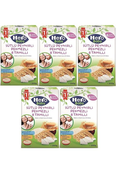 Hero Baby 200gr Sütlü Peynirli Pekmezli 8 Tahıllı 5 Li Set Kaşık Maması
