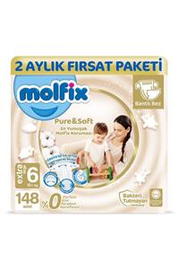 Molfix Pure&soft 6 Beden E.large 2 Aylık Fırsat Paketi 148 Adet