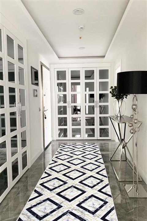 Babil Home Jel Kaymaz Tabanlı Kesme Rulo Halı Yolluk Prizma Desen Bhj860