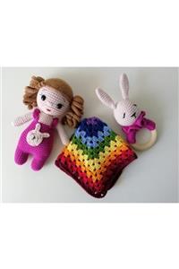 OYUNCAKPARK Minik Lora Amigurumi Uyku Arkadaşı Çıngırak Ve Battaniye Takımı