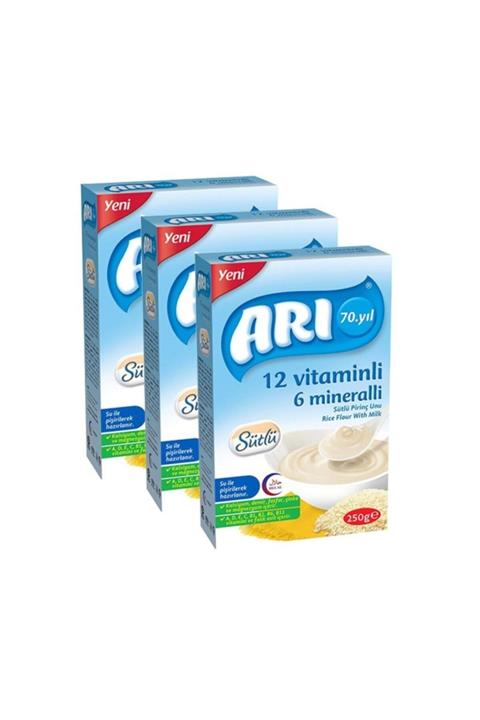 sevimhome Arı 12 Vitaminli 6 Mineralli Sütlü Pirinç Unu Bebek Maması 250 Gr 3 Lü Paket